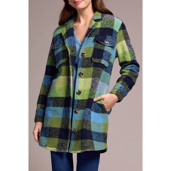 TRIBAL Jackets & Blazers - NEW TRIBAL nightfall plaid notch collar jacket in green